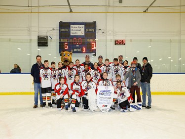 Calgary Herald, Jan. 19, 2020 Taking the Esso Minor Hockey Week title in the Pee Wee South Red division on Jan. 18, 2020, were the Southwest 3 Blue Cougars. coryhardingphotography.com