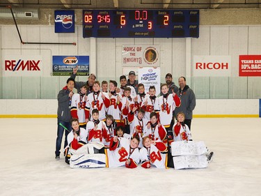 Calgary Herald, Jan. 19, 2020 Taking the Esso Minor Hockey Week championship in the Pee Wee 6 South Division were the Bow Valley 6 Black Flames, winning the title in Calgary on Jan. 18, 2020. coryhardingphotography.com