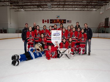 Calgary Herald, Jan. 19, 2020 The GHC Spark were crowned Esso Minor Hockey Week champions in the Pee Wee Girls Division during play on Jan. 18, 2020, in Calgary. coryhardingphotography.com