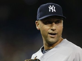 Yankee Derek Jeter during tonight's game as the Toronto Blue Jays attempt to sweep the series against Division rivals the New York Yankees , having won the first 2 games of the series at the Rogers Centre in Toronto, Ont. on Sunday December 31, 2000.