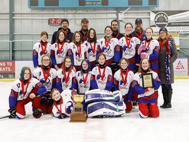 The U12C Division champions in Calgary's Esso Golden Ring ringette tournament were the Calgary BV Nightmare after a victory in Calgary on Jan. 19, 2020. hiredgunphoto.ca