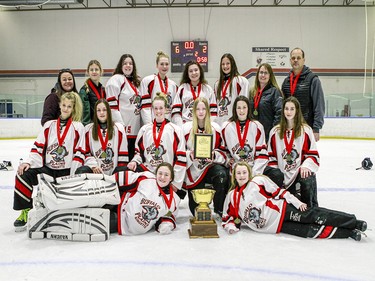 The Buffalo Plains Blitz overpowered their opponents on their way to a U16B Division championship in the Esso Golden Ring ringette tournament that finished on Jan. 19, 2020, in Calgary. hiredgunphoto.ca
