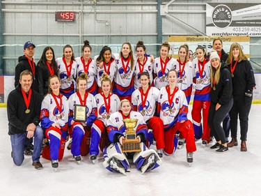 The Esso Golden Ring U19A Division ringette champions for 2020 were the Calgary BV Blue with a win on Jan. 19, 2020, in Calgary. hiredgunphoto.ca