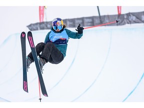 Eileen Gu Ailing from China competes in women's IS Freeski World Cup 2020 qualification round at WinSport in Calgary on Wednesday. Photo by Azin Ghaffari/Postmedia.