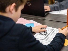 Cael Fitzgerald, grade 7 student, and his classmates in Calgary Academy are designing $5 bills on Thursday, February 27, 2020 to submit to the government who is accepting design suggestions from the public for a fresh $5.