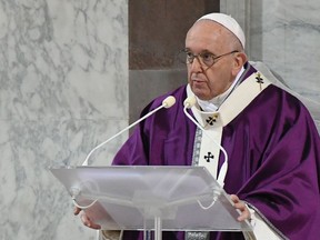 Pope Francis leads the Ash Wednesday mass which opens Lent, the forty-day period of abstinence and deprivation for Christians before Holy Week and Easter, on February 26, 2020, at the Santa Sabina church in Rome.