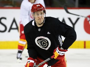 Calgary Flames defenceman Michael Stone was photographed during team practise at the Scotiabank Saddledome on Wednesday, February 5, 2020. The Flames are looking at options after team captain and defence man Mark Giordano was injured the night before during a game against the San Jose Sharks. Gavin Young/Postmedia