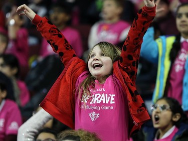 School children cheer on the Calgary Hitmen as they take on the Winnipeg Ice during the TELUS Be Brave #endbullying game on Thursday, February 27, 2020. The Hitmen won the game 4-1. Gavin Young/Postmedia