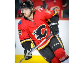 Calgary Flames Elias Lindholm during the pre-game skate before facing the Vegas Golden Knights in NHL hockey at the Scotiabank Saddledome in Calgary on Sunday, March 10, 2019. Al Charest/Postmedia