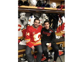 Jesse Hamonic, left, and his brother Travis smile for a photo during the Calgary FlamesÕ annual Fathers/Mentors Trip in 2019. Travis is a defenceman for the Flames, and Jesse among his biggest supporters. Courtesy photo.