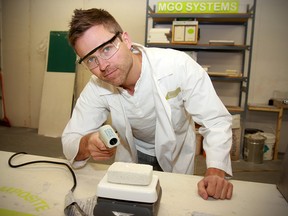 Doug Brown, vice president of research and product development, at MgO's Calgary facilities. The company has been awarded $1 million by the federal government for its innovative plan to reduce plastic waste.