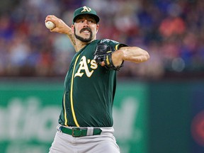 Oakland Athletics starting pitcher Mike Fiers (50) throws against the Texas Rangers at Globe Life Park in Arlington. (Andrew Dieb-USA TODAY Sports)