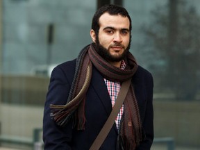 Omar Khadr leaves Court of Queen's Bench in Edmonton, on March 25, 2019.