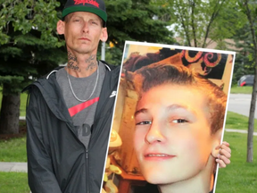 Rob Beauregard holds a picture of his 16-year-old son Elijah who was stabbed to death in Kelowna in late June. Friday, July 19, 2019.