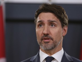 Prime Minister Justin Trudeau discusses the current rail blockades at a news conference in Ottawa Friday, Feb. 21, 2020.