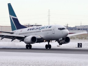 A WestJet Boeing 737 lands at Calgary International Airport on Thursday, January 23, 2020. Gavin Young/Postmedia