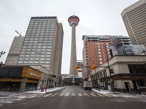 Downtown Calgary was mostly empty and many businesses closed as the COVID-19 pandemic continued to cripple the economy on Tuesday, March 24, 2020.