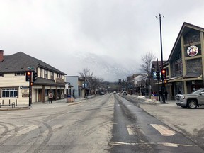 A very quiet main street in Canmore on March 21.