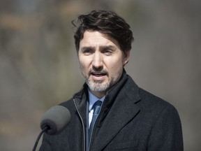 Prime Minister Justin Trudeau speaks to the media about Canadian measures to counter the COVID-19 virus in Ottawa, Monday March 16, 2020.