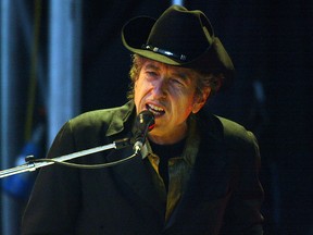 Bob Dylan performs on stage at The Fleadh 2004 at Finsbury Park June 20, 2004, in London, England.