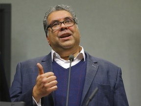 Mayor Naheed Nenshi gives updates at the Emergency Operations Centre in Calgary on Thursday, March 19, 2020. Darren Makowichuk/Postmedia