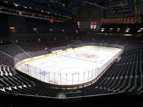 Inside the Scotiabank Saddledome as the NHL has stop play due to the Corona virus in Calgary on Thursday, March 12, 2020. Darren Makowichuk/Postmedia