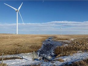 Runoff and wind turbines east of Carmangay.