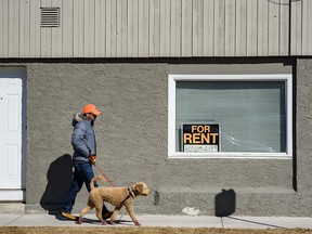 A For Rent sign is seen outside a house in the community of Sunnyside in Calgary on Thursday, March 26, 2020.