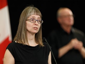 Alberta's Chief Medical Officer of Health Dr. Deena Hinshaw delivers her daily COVID-19 coronavirus pandemic briefing at the Federal Building in Edmonton, on Wednesday, April 1, 2020. Photo by Ian Kucerak/Postmedia