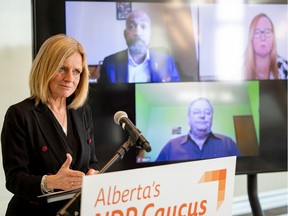Alberta NDP Leader Rachel Notley calls on Tuesday, April 21, 2020, for government MLAs from rural communities to hold the UCP cabinet to account on the issue of compensation for doctors.