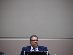 Calgary Mayor Naheed Nenshi was the only member of council in council chambers on Monday, April 6, 2020. The rest of council took part from home amidst COVID-19 precautions.