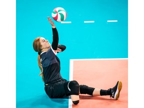 Payden Olsen of Cardston, Alta., in action with the national women's sitting volleyball team.