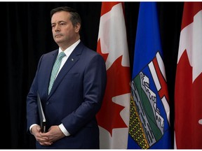 Premier Jason Kenney takes part in a press conference on the Province's response to COVID-19, in Edmonton on Monday. Photo by David Bloom/Postmedia.