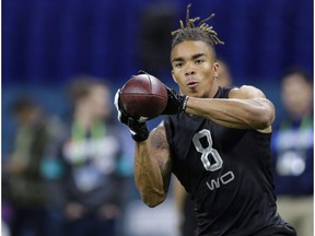 CP-Web.  FILE - In this Feb. 27, 2020, file photo, Notre Dame wide receiver Chase Claypool runs a drill at the NFL football scouting combine in Indianapolis. Claypool was selected by the Pittsburgh Steelers in the second round of the NFL football draft Friday, April 24, 2020.