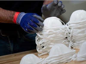 A worker at a Honeywell International Inc. factory producing N95 masks May 5, 2020, in Phoenix, Arizona.