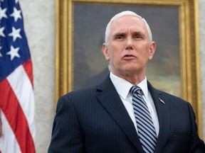 US Vice President Mike Pence speaks during an event with President Donald Trump to sign a Proclamation in honor of National Nurses Day in the Oval Office of the White House in Washington, DC, May 6, 2020.