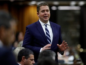 Conservative Party Leader Andrew Scheer speaks during Question Period in the House of Commons on Parliament Hill in Ottawa, March 11, 2020.