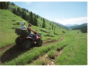 An all-terrain vehicle travels a well-worn trail in the Bighorn Wildland Recreation Area. File photo.