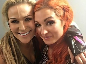 Nattie Neidhart and Becky Lynch backstage in 2017.