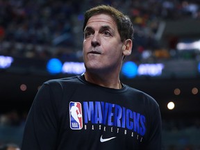 Mark Cuban, owner of the Dallas Mavericks looks on during a game between Dallas Mavericks and Detroit Pistons at Arena Ciudad de Mexico on Dec. 12, 2019, in Mexico City, Mexico.