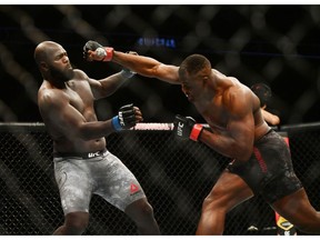 Francis Ngannou (right) fights Jairzinho Rozenstruik during UFC 249. Jasen Vinlove/USA TODAY Sports