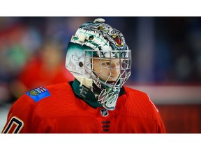 Calgary Flames Dustin Wolf during the Battle of Alberta prospects game in Calgary at Scotiabank Saddledome against the Edmonton Oilers on Sept. 10, 2019. Al Charest/Postmedia