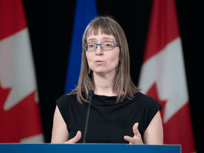 Alberta’s chief medical officer of health, Dr. Deena Hinshaw, gives an update on the COVID-19 pandemic in Edmonton on April 17, 2020.