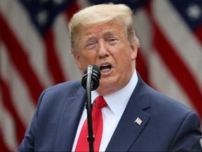 U.S. President Donald Trump makes an announcement about trade relations with China and Hong Kong in the Rose Garden of the White House in Washington, May 29, 2020.