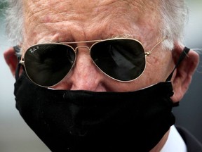 Democratic U.S. presidential candidate and former Vice President Joe Biden is seen at War Memorial Plaza during Memorial Day, amid the outbreak of the coronavirus disease (COVID-19), in New Castle, Delaware, U.S. May 25, 2020.