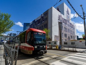 A CTrain departs from the City Hall Station in Downtown Calgary on Tuesday, May 26, 2020.