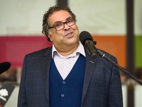 Mayor Naheed Nenshi speaks to the media about Canada Day celebrations in Calgary on Monday, June 29, 2020.