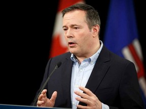 Premier Jason Kenney speaks during a provincial COVID-19 update at the Federal Building at the Alberta Legislature in Edmonton, on Friday, March 27, 2020.