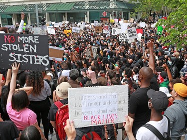 Several thousand Calgarians participated in an anti-racist rally in downtown Calgary on Monday, June 1, 2020.  Gavin Young/Postmedia