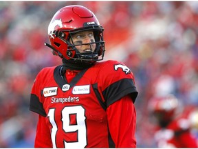 Calgary Stampeders QB, Bo Levi Mitchell reacts to a play against the Winnipeg Blue Bombers during the CFL semi-finals in Calgary on Sunday, November 10, 2019. Darren Makowichuk/Postmedia